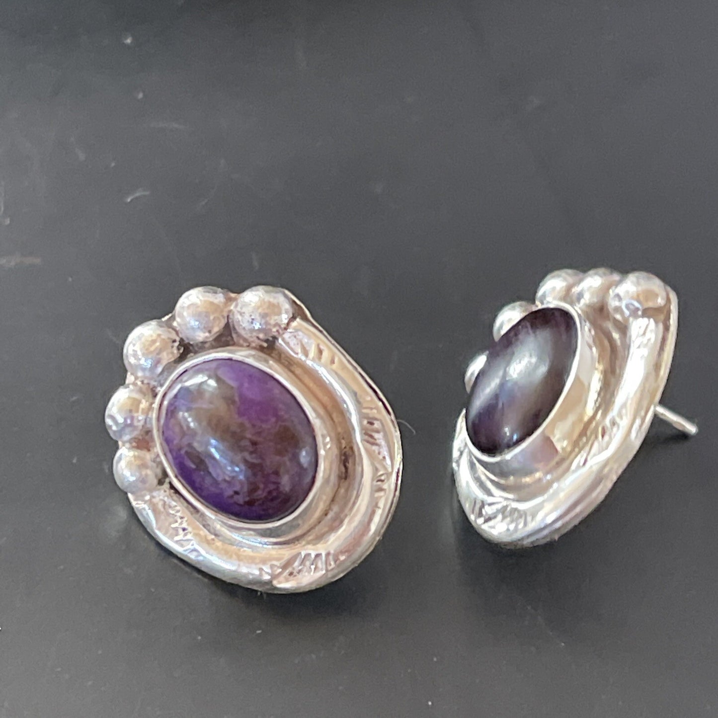 Purple Stone Navajo Sterling Silver Post Stud Earrings 02071N