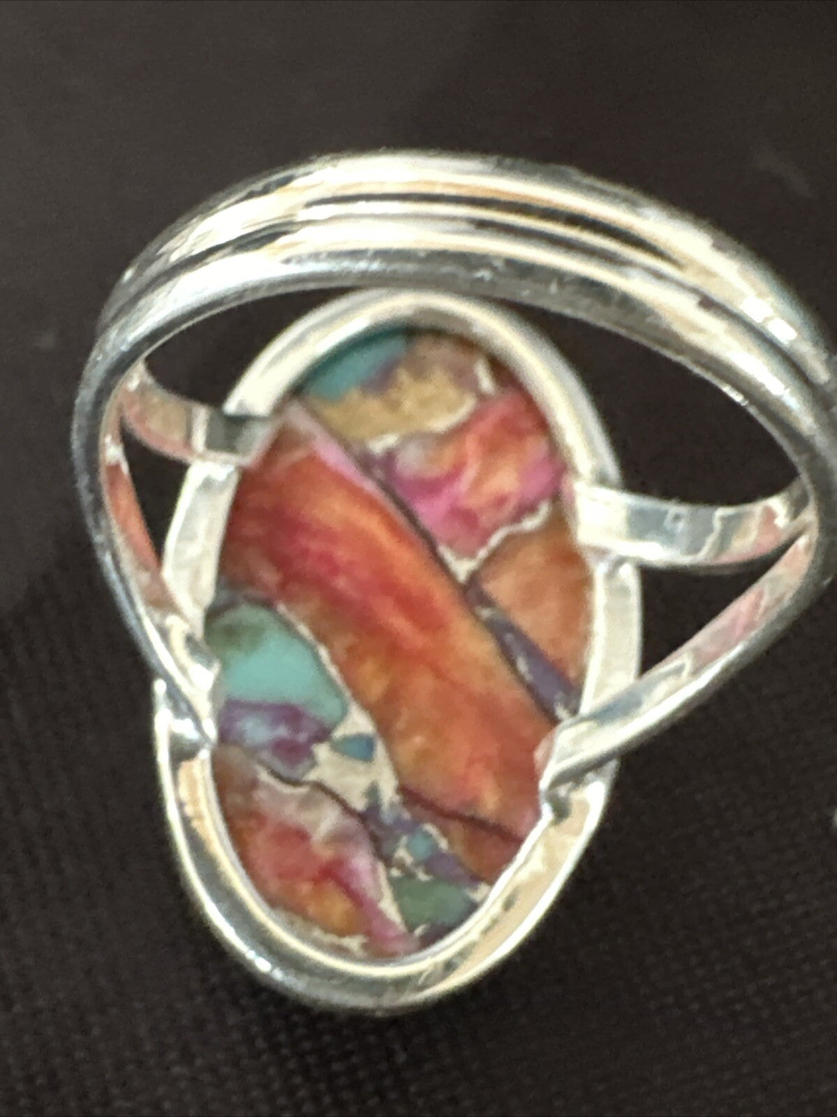 Blue Turquoise Spiny Oyster Southwestern Sterling Silver Ring Size 8 18436