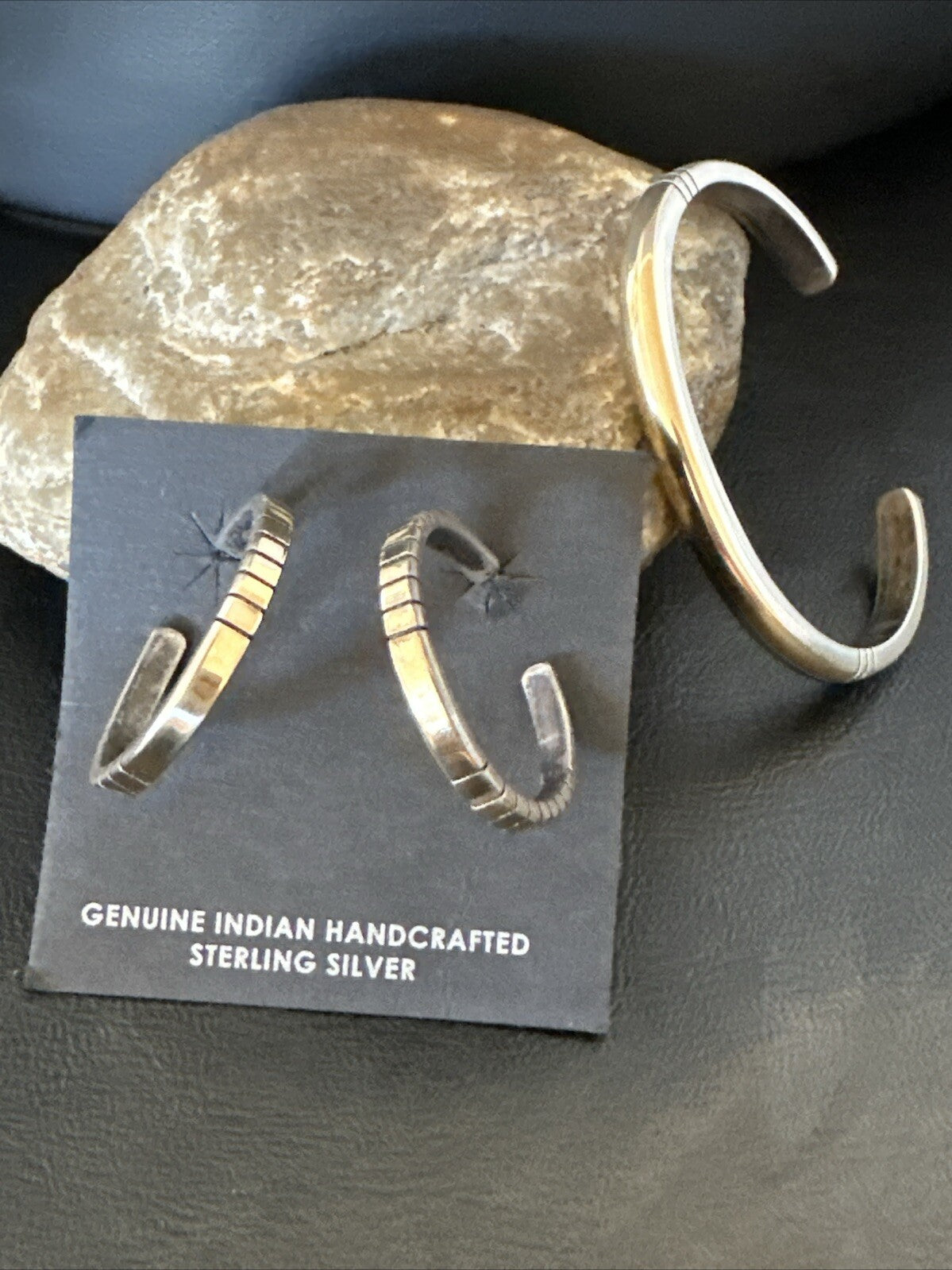 WoMens Navajo Sterling Silver 14K Gold Cuff Bracelet Earrings 18199
