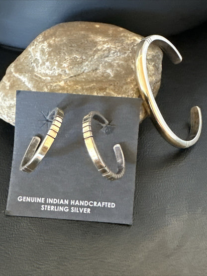 WoMens Navajo Sterling Silver 14K Gold Cuff Bracelet Earrings 18199