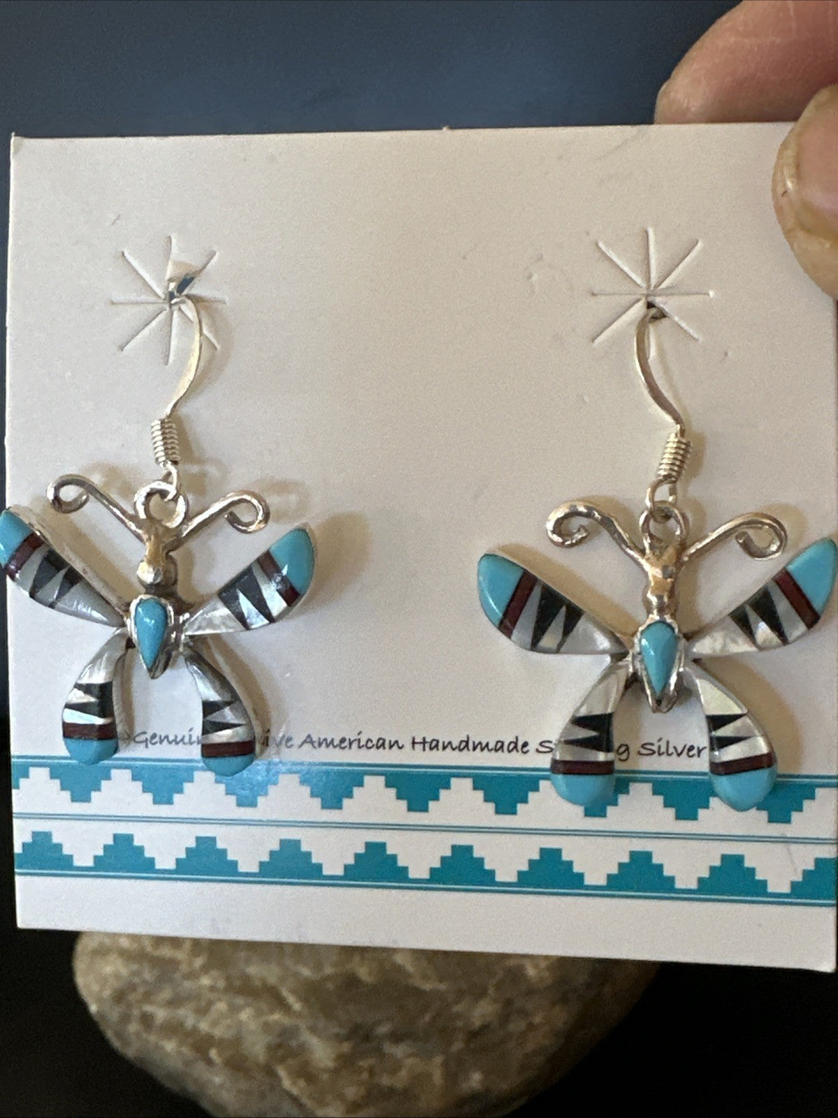 Butterfly Multicolor Turquoise MOP Inlay Sterling Silver Earrings 19815