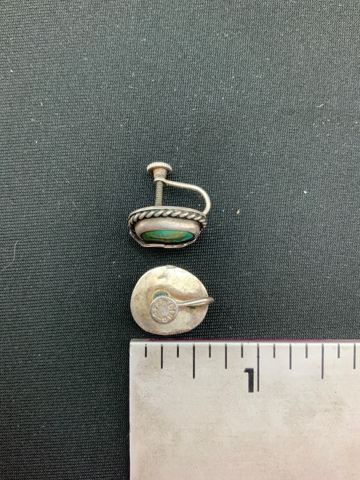 Green Turquoise Navajo Sterling Silver Cuff Link 0.5” 04476
