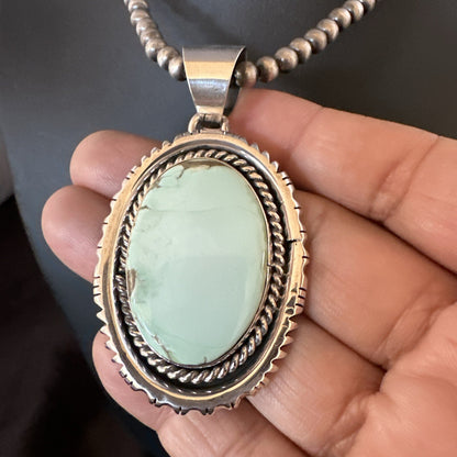 Mens Women Navajo Sterling Silver Green Turquoise Necklace Pendant 18194