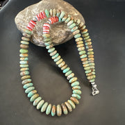 Green Turquoise Red Spiny Oyster Navajo Necklace 22" | Sterling Silver | Authentic Native American Handmade | 18361