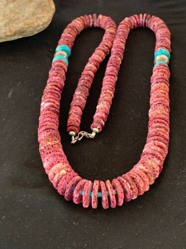 Navajo Necklace Purple Spiny Oyster & Turquoise Navajo Pearls 28" 3239