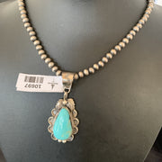 Men's Blue Kingman Turquoise Pendant Navajo Pearls Necklace 10697N | Sterling Silver | Authentic Native American Handmade