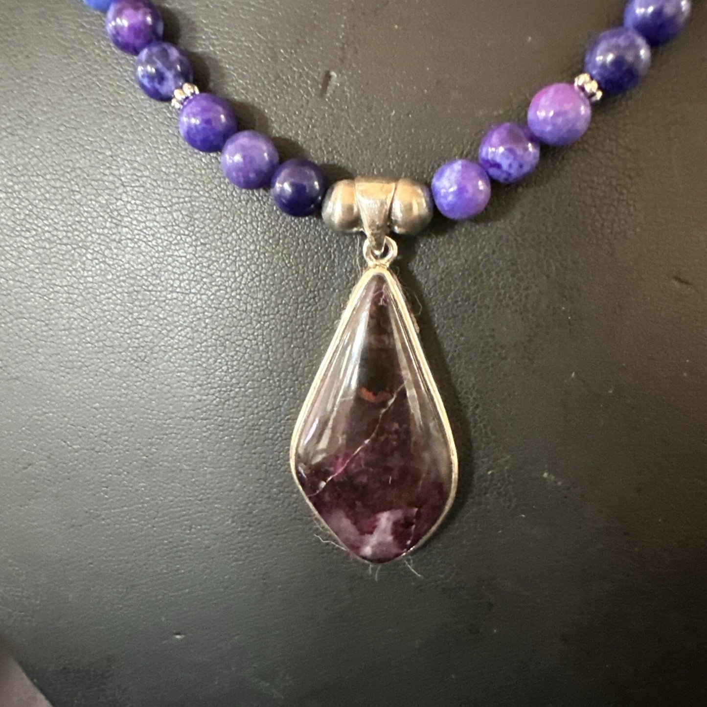 Purple Stone Pendant Navajo Pearls Sterling Silver Necklace 23" 17892