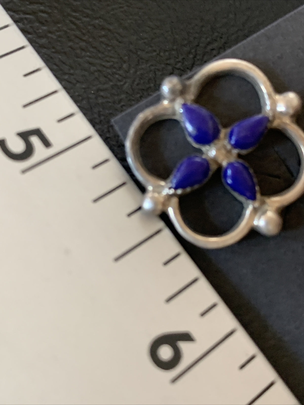 Blue Lapis Sterling Silver Multi-Stone Post Stud Inlay Earrings 0.5" 12707