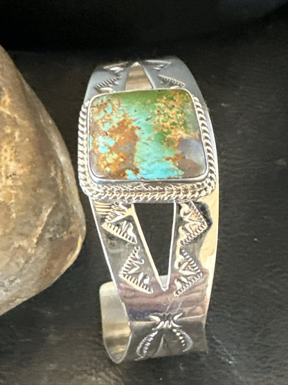 Green Royston Turquoise Navajo Sterling Silver Cuff Bracelet 17856