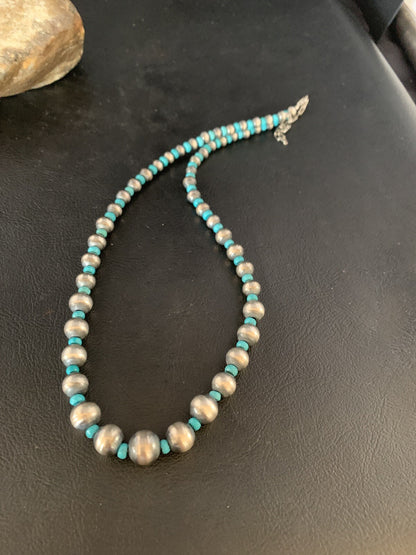 Navajo Pearls Graduated Sterling Blue Turquoise Bead Necklace 16" 96116