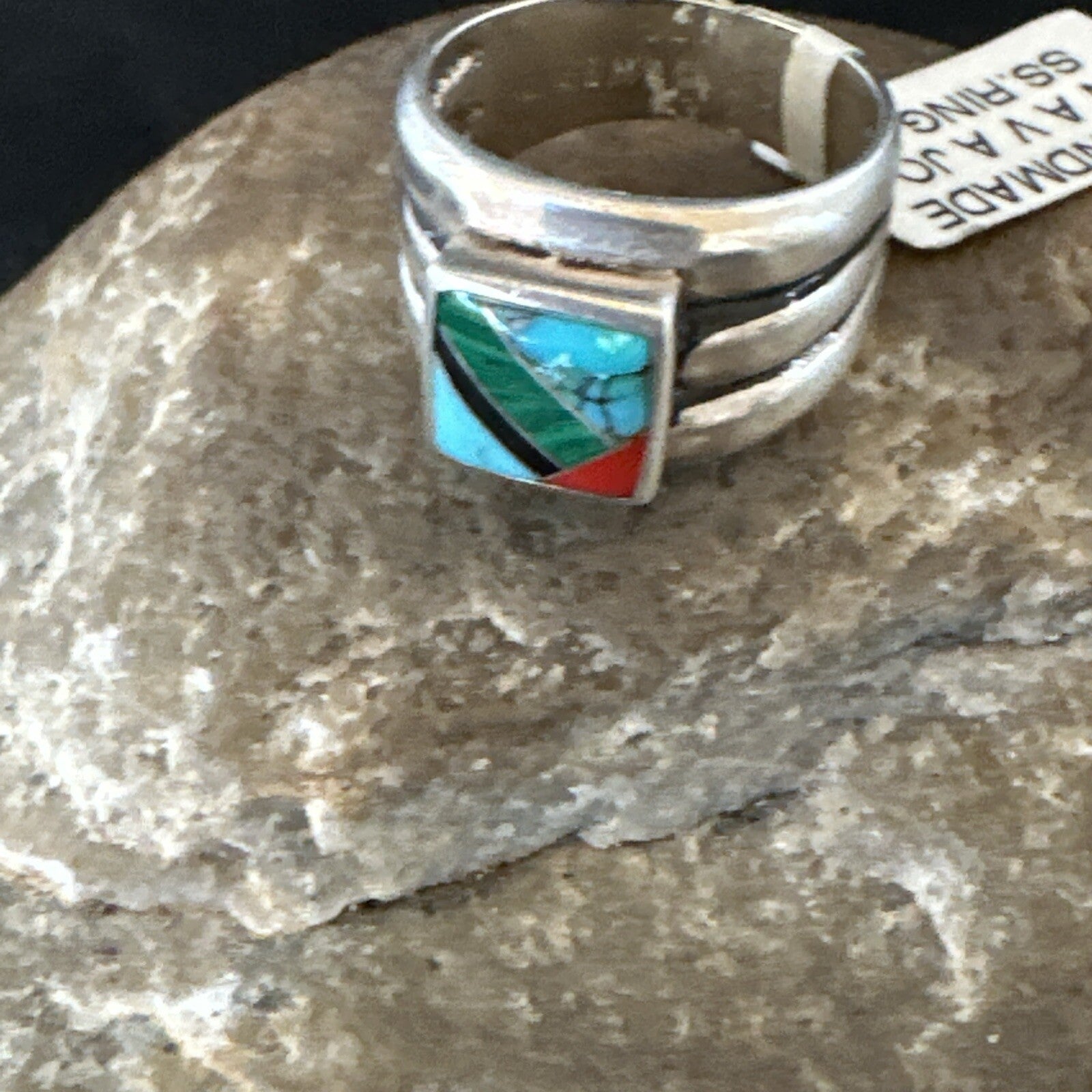 MultiColor Navajo Sterling Turquoise Spiny Oyster Inlay Ring Sz 6.5 18707