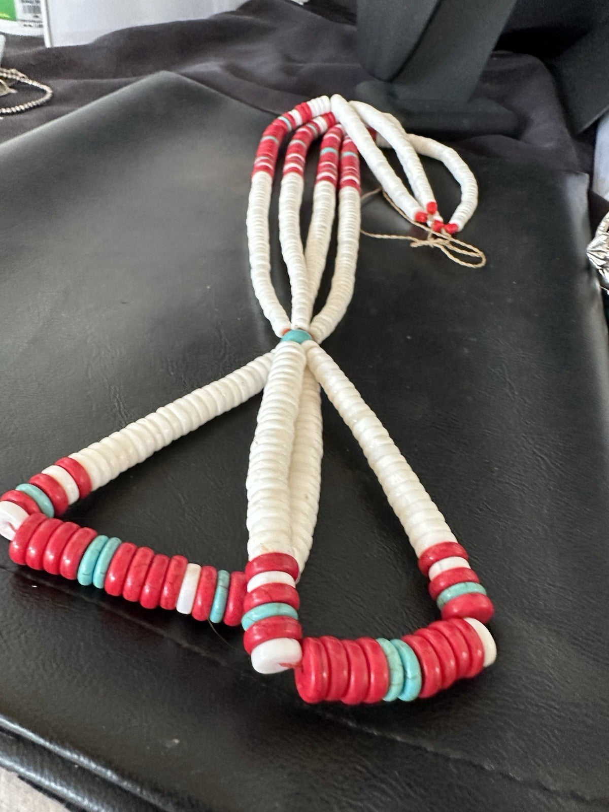 Red Coral White Turquoise 2 St Native American Santo Domingo Necklace 28" 19440