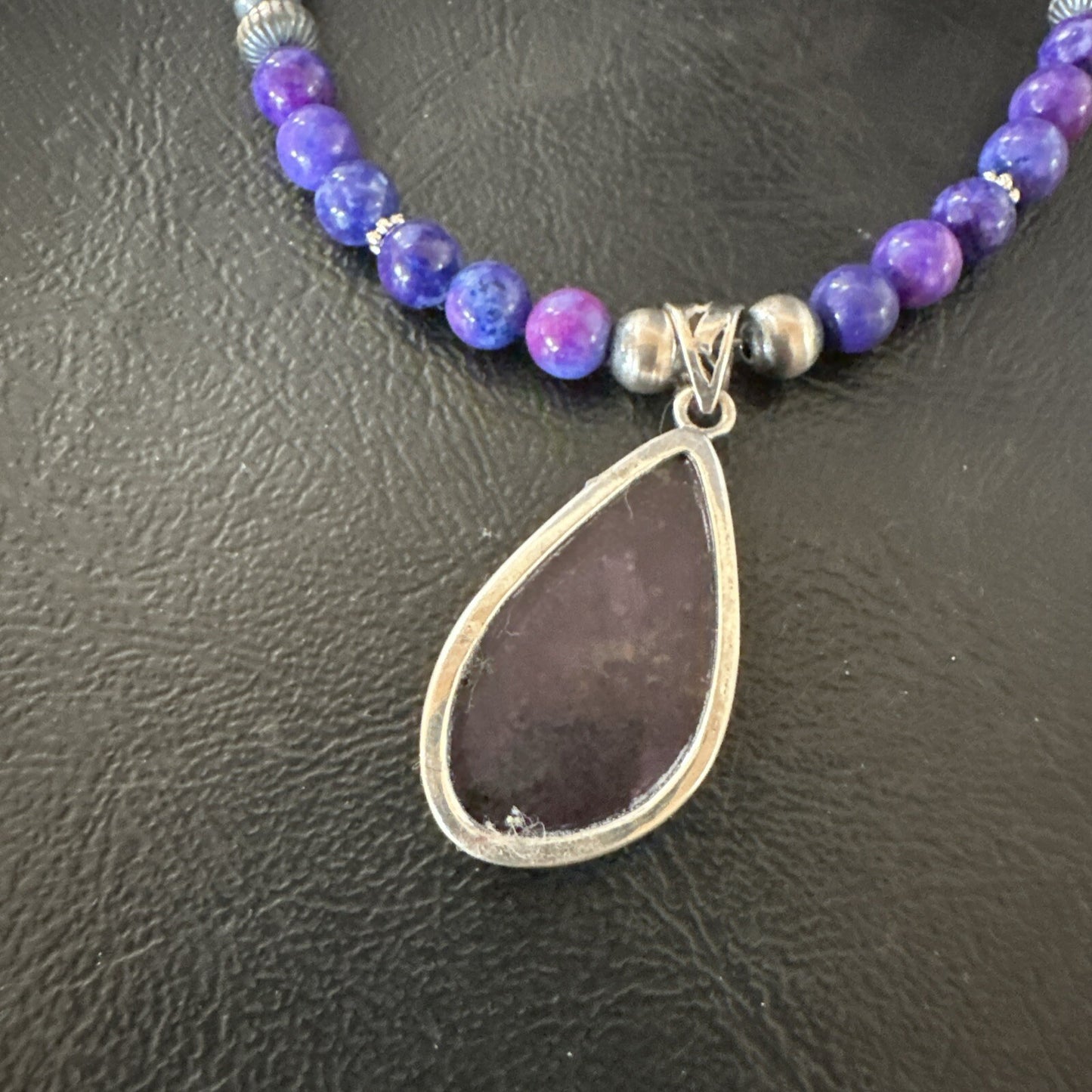 Purple Stone Pendant Navajo Pearls Sterling Silver Necklace 23" 17893