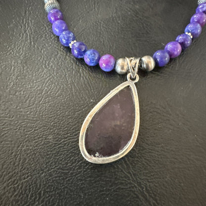 Purple Stone Pendant Navajo Pearls Sterling Silver Necklace 23" 17893
