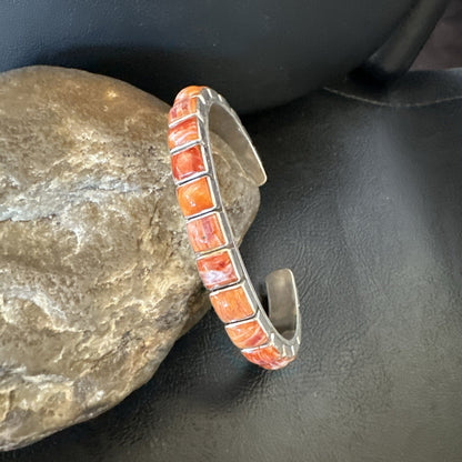 Womens Orange Red Spiny Oyster Southwestern Sterling Silver Cuff Bracelet 18376