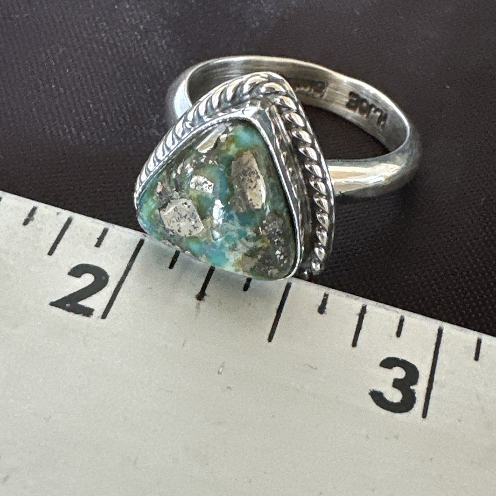 Womens Blue Sonoran Turquoise Navajo Sterling Silver Ring Size 10.5 18005