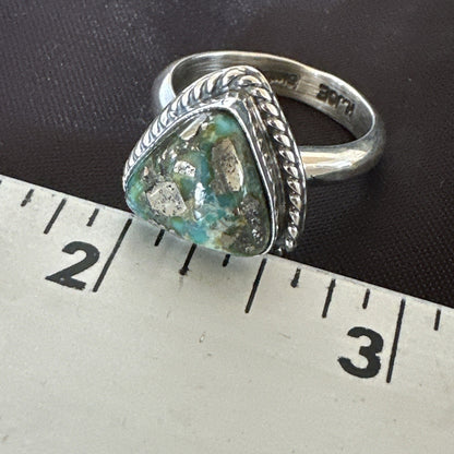 Womens Blue Sonoran Turquoise Navajo Sterling Silver Ring Size 10.5 18005
