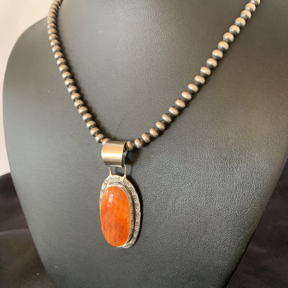 Navajo Sterling Silver Spiny Orange Oyster Necklace Pendant Set2” 14737