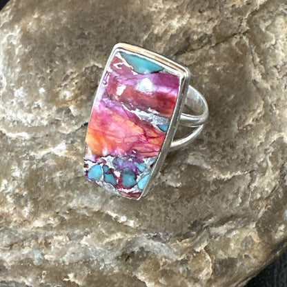 Blue Turquoise Spiny Oyster Navajo Sterling Silver Ring Size 9 18221