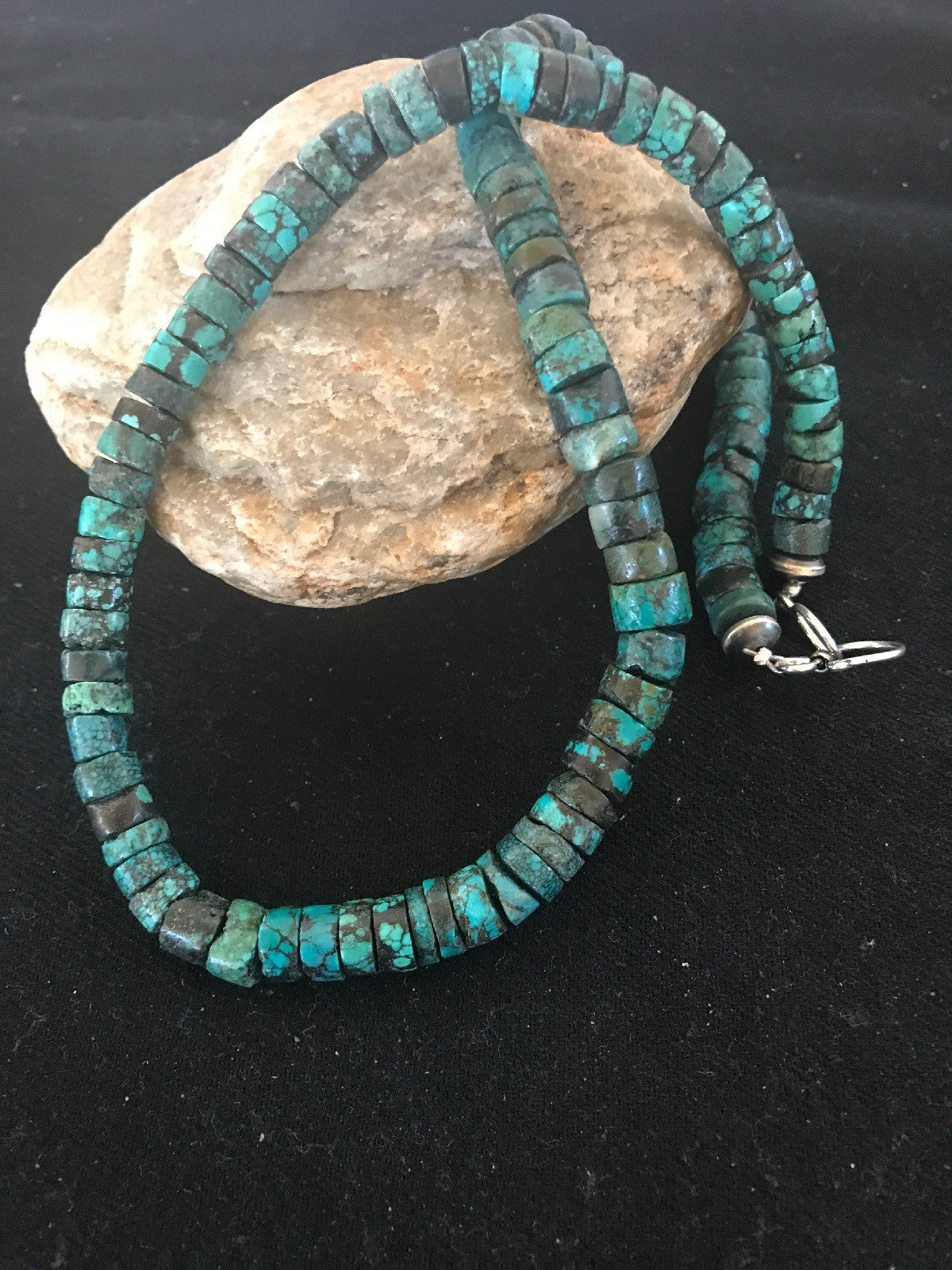 Southwestern Turquoise Heishi Sterling Silver Bead Necklace 10mm 20” 8505