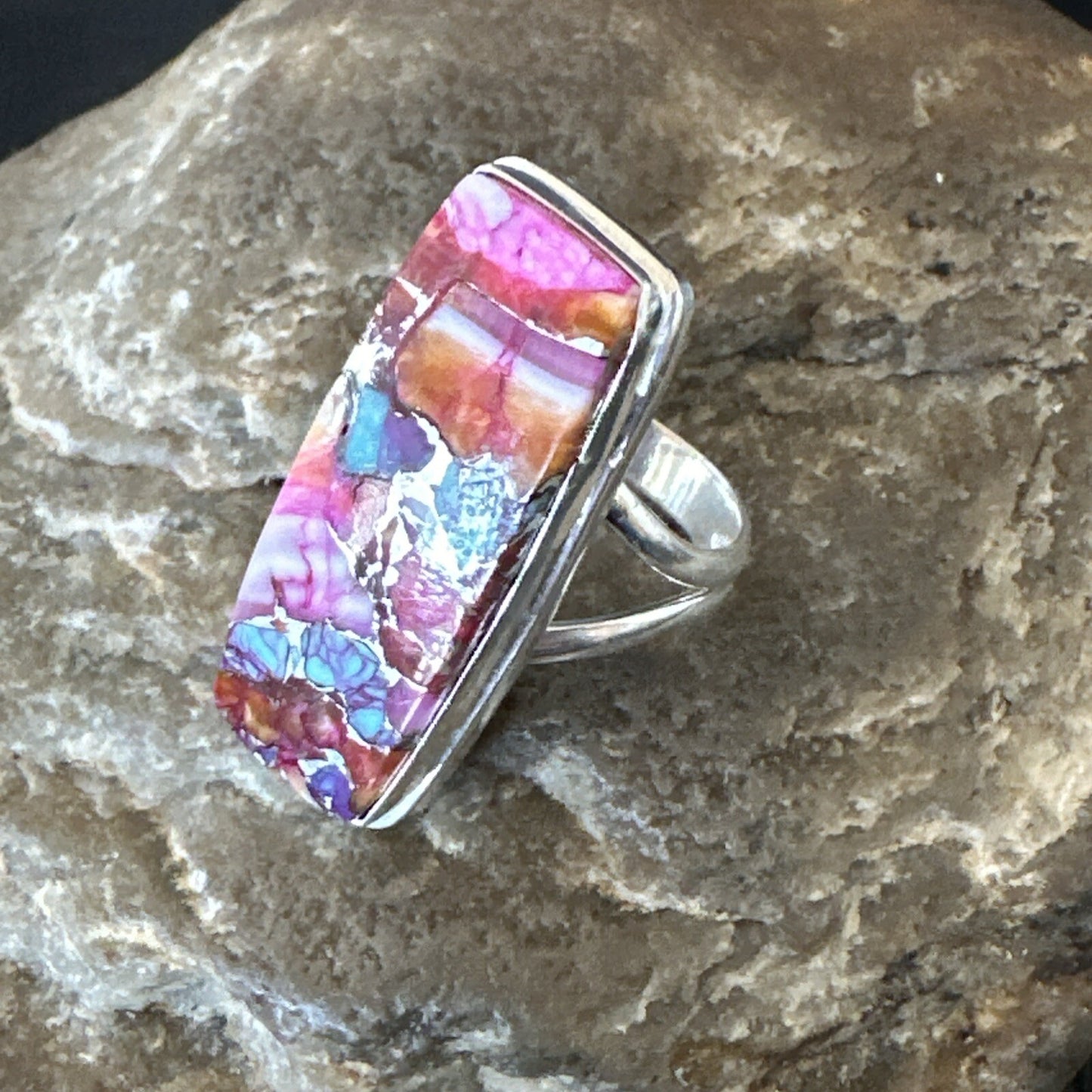 Blue Turquoise Spiny Oyster Navajo Sterling Silver Ring Size 5 18247
