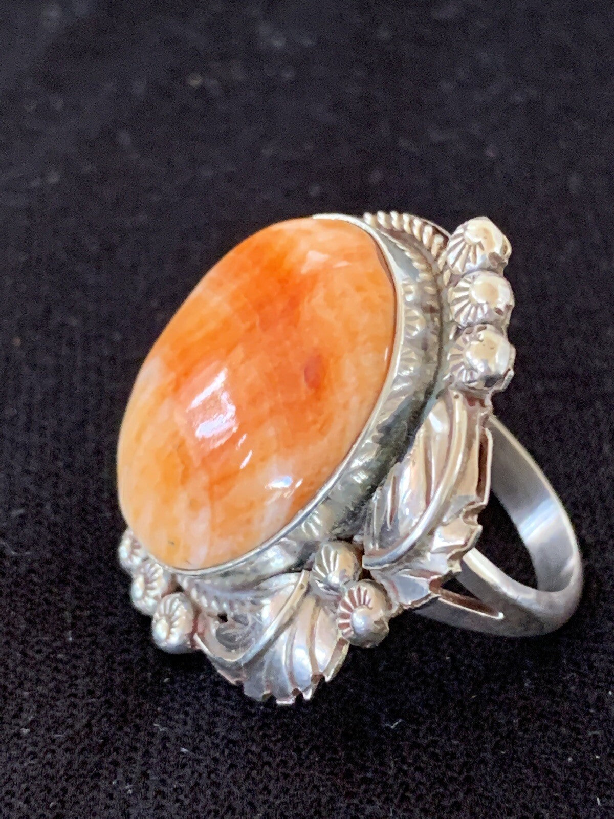 Orange Spiny Oyster Navajo Sterling Silver Ring Size 10.5 14694