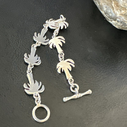Palm Tree Old Pawn Sterling Silver Link Bracelet 7” 18130