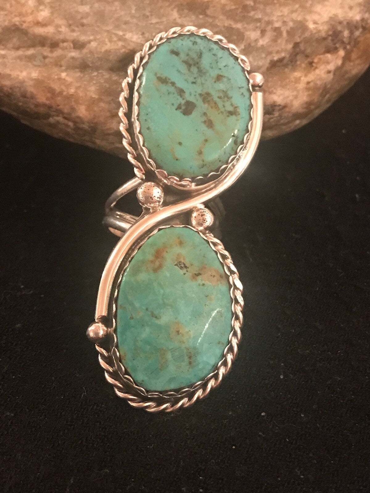 Apache Turquoise Navajo Sterling Silver Ring Size 9 02890