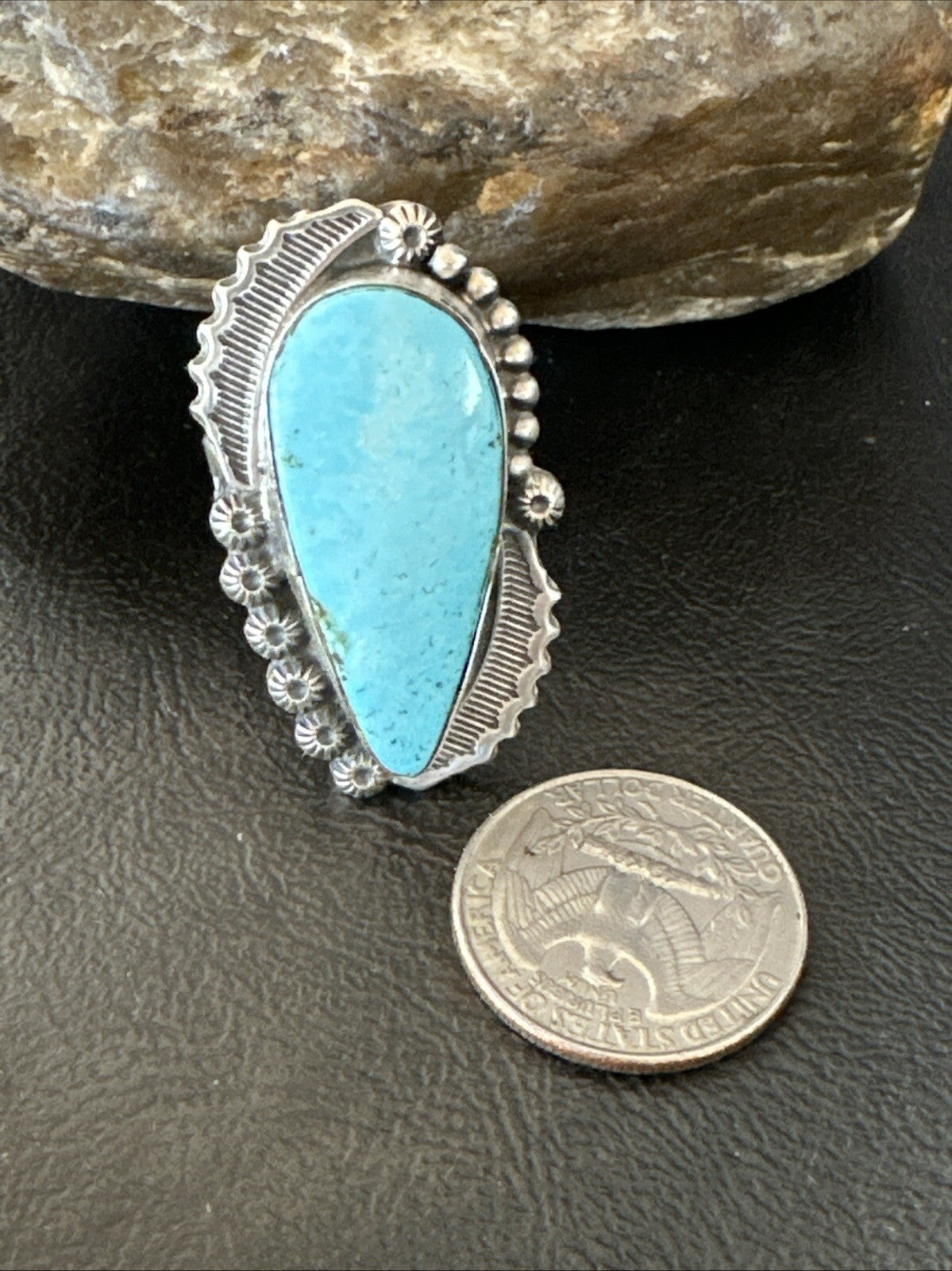 Navajo Sterling Silver Blue Kingman Turquoise Adjustable Ring Sz 7 18772