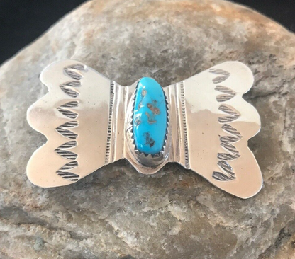 Kingman Turquoise Indian Sterling Silver Navajo Pin Pendant 08666