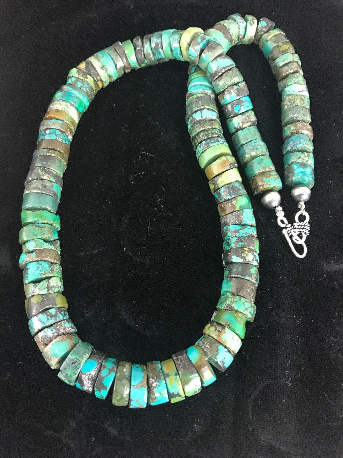 Turquoise 12 mm Heishi Bead Navajo Pearls Sterling Silver Necklace 3406