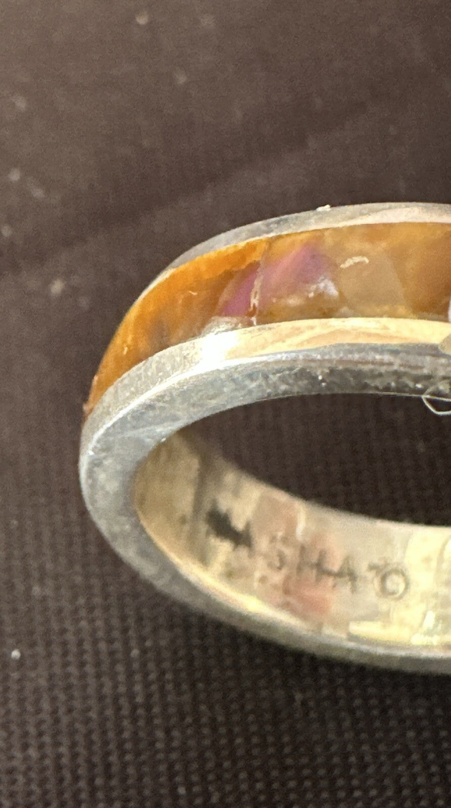 Women Coffee Tigers Eye Navajo Sterling Silver Inlay Ring Size 7 18704
