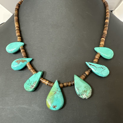 Southwestern Sterling Silver Blue Turquoise Shell 20" Necklace 19507
