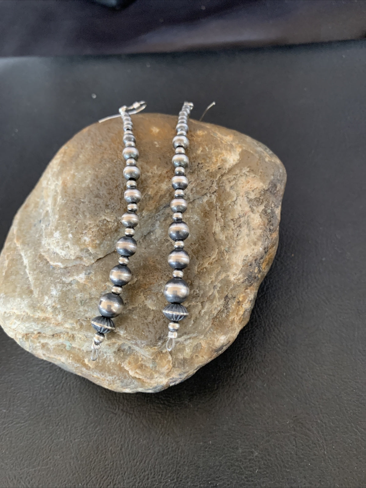 Navajo Sterling Silver Beads Earrings 3.5” 1698