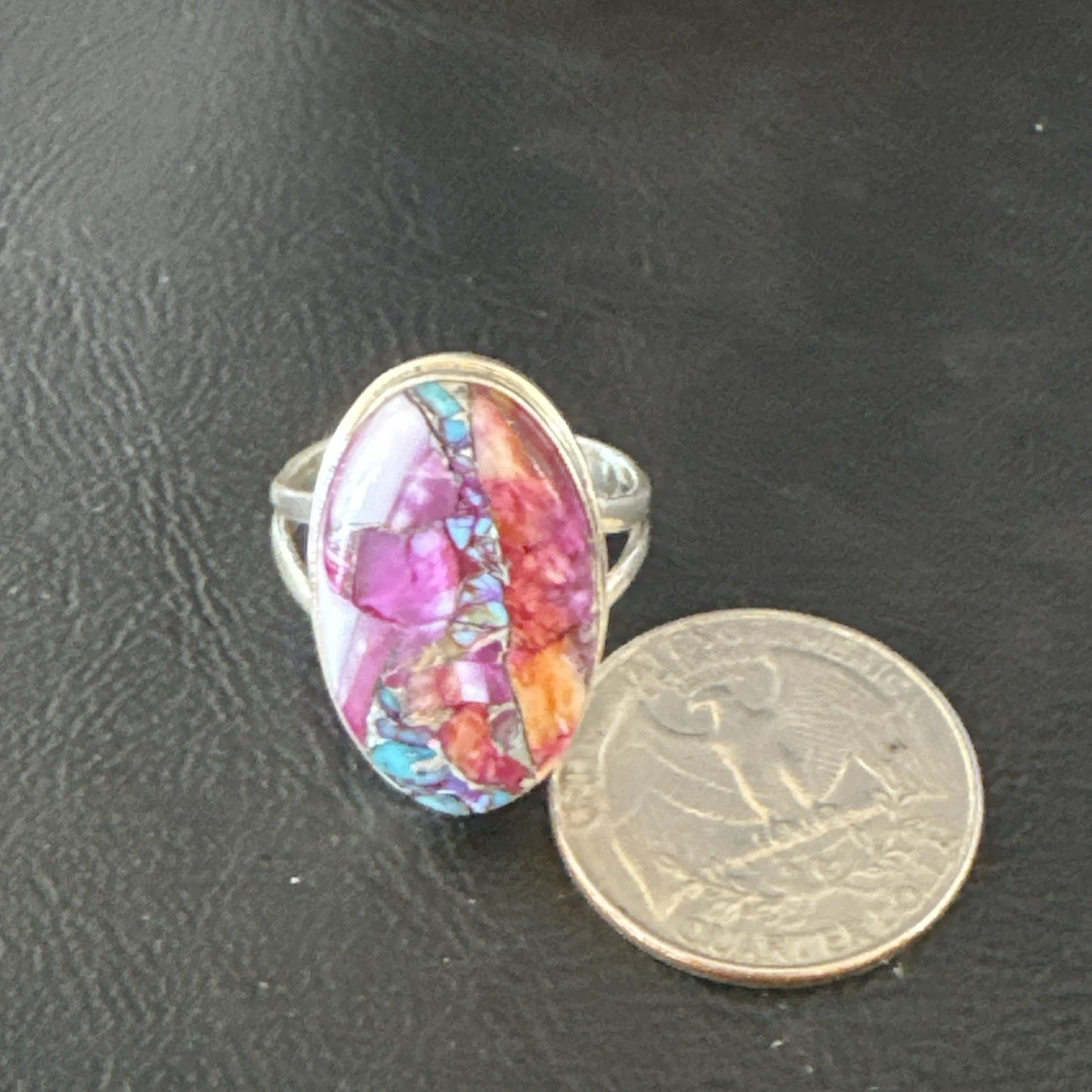 Blue Turquoise Spiny Oyster Southwestern Sterling Silver Ring Size 10 19056