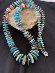 Navajo Natural Blue Turquoise Spiny Oyster Necklace Graduated 28" | Authentic Native American Handmade | 332