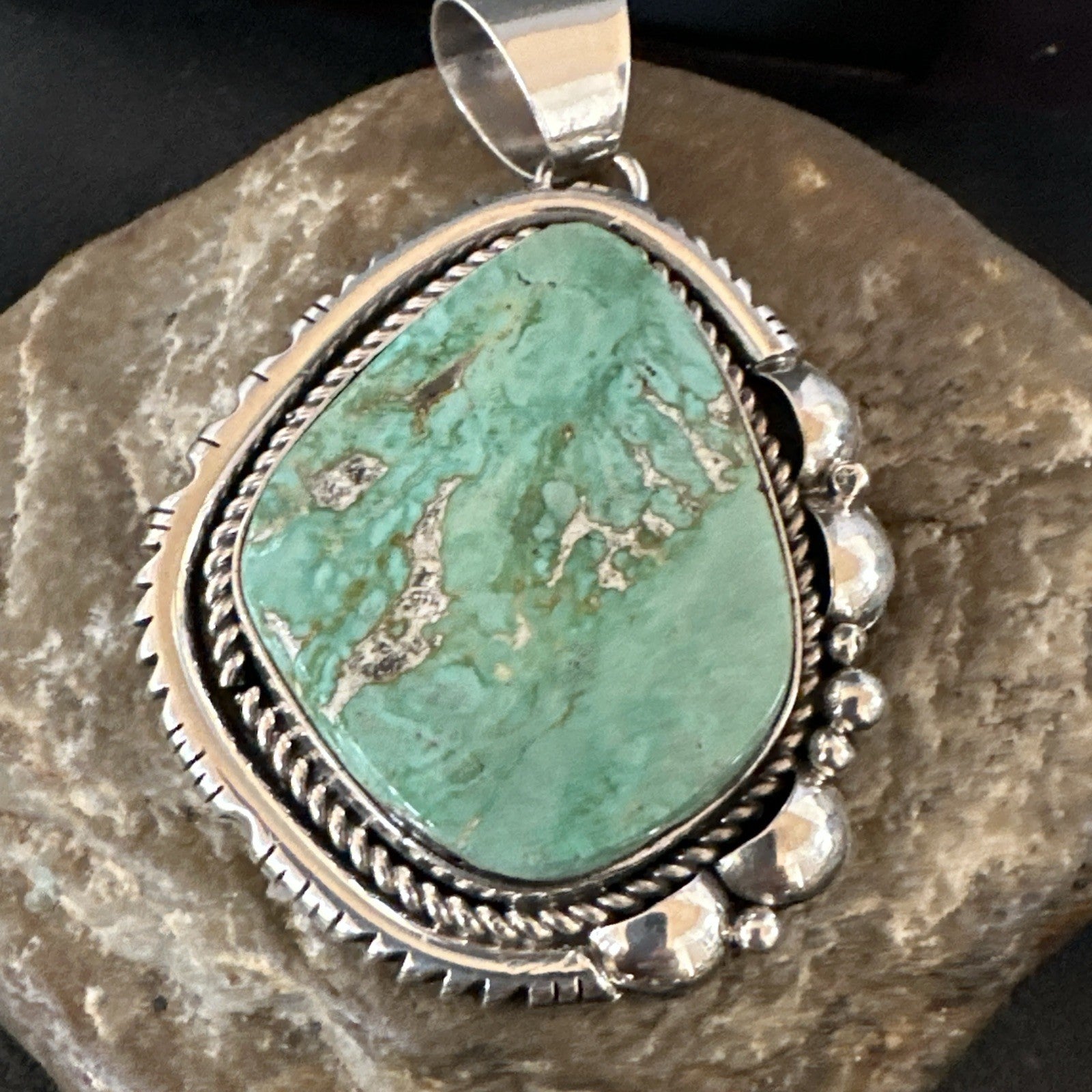 Men Women Green Royston Turquoise Pendant Navajo Sterling Yazzie 19522