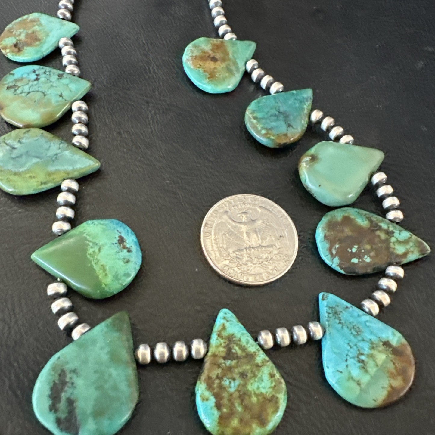 Navajo Pearls Silver Green Teardrop Turquoise Necklace 19229