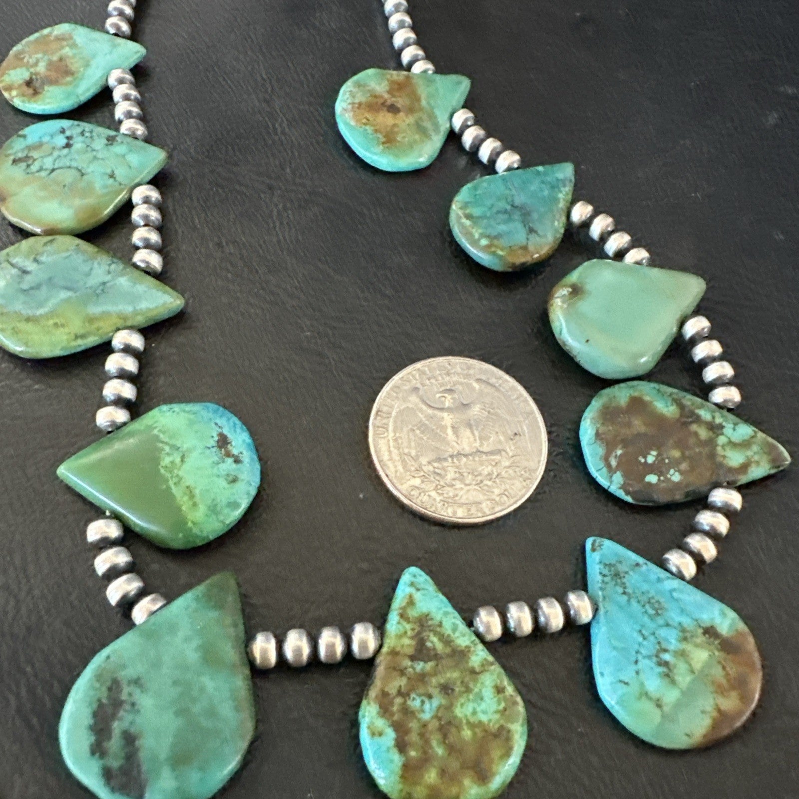 Navajo Pearls Silver Green Teardrop Turquoise Necklace 19229