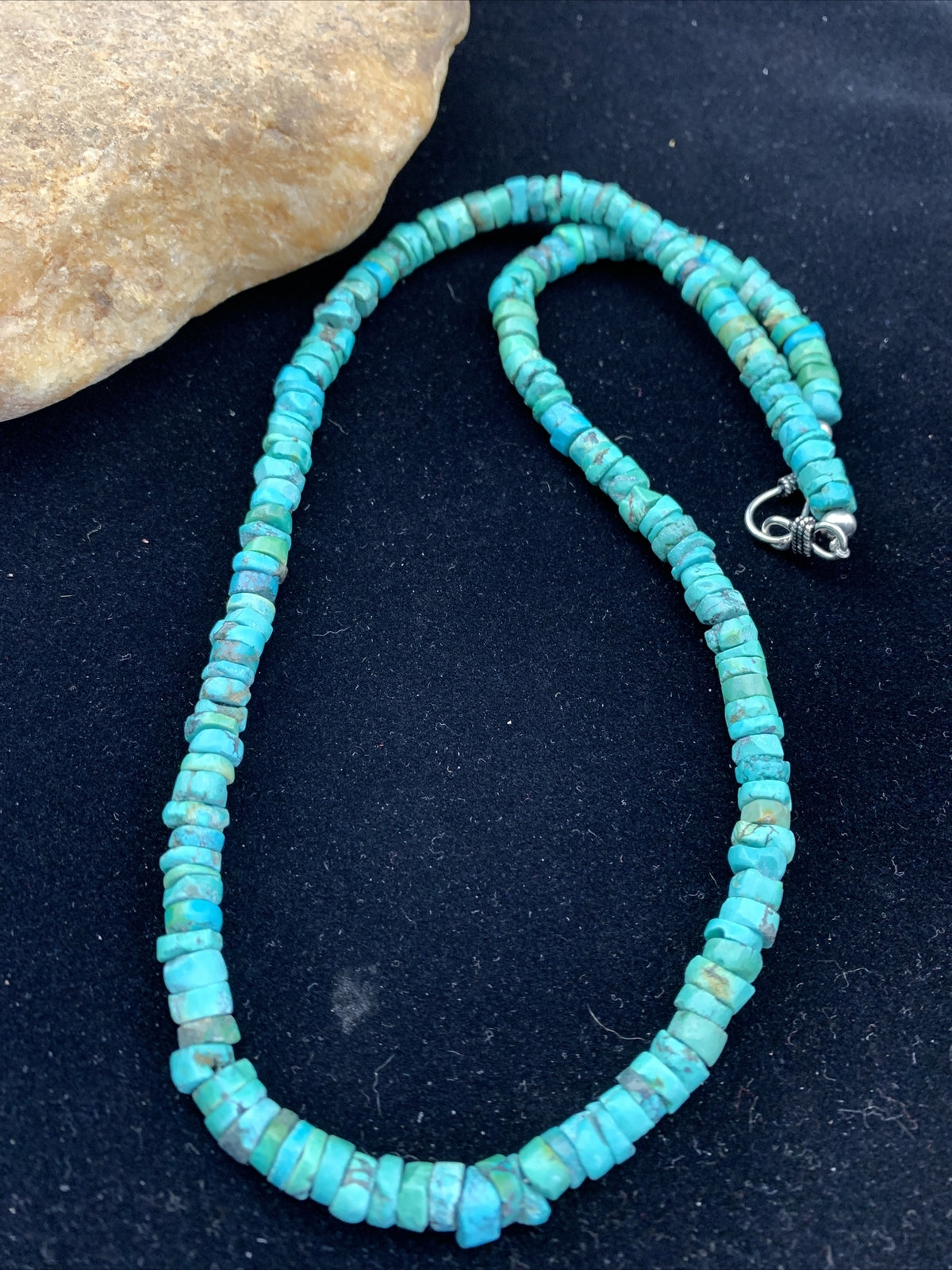 Blue Turquoise 7mm Heishi Sterling Silver Bead Necklace 20" 1741