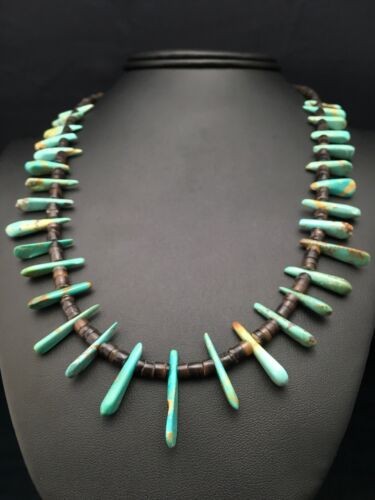 Navajo Green Turquoise & Bone Bead Necklace Sterling Silver 20" 4361