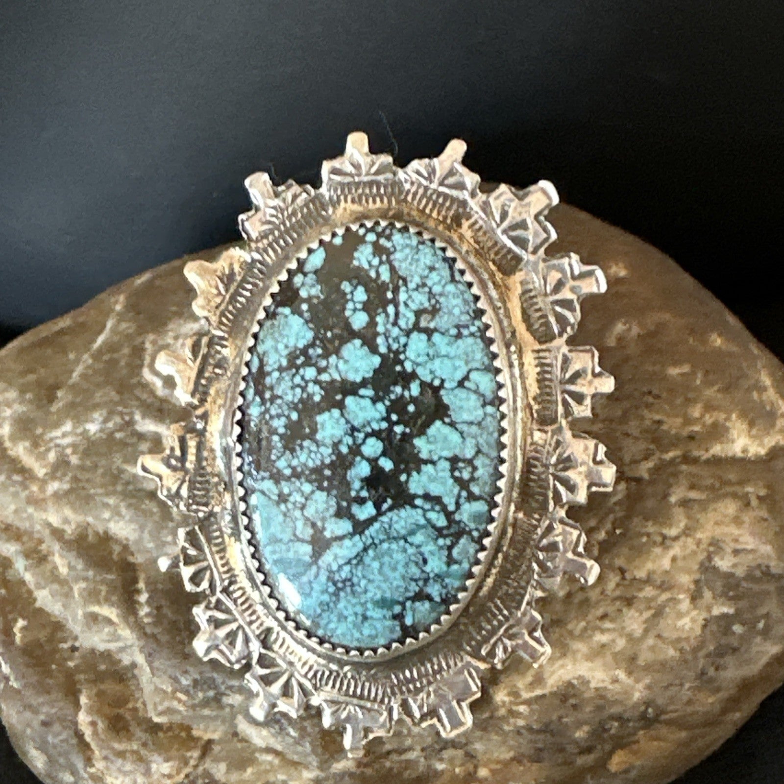Blue Spiderweb Turquoise Navajo Sterling Silver Ring Size 5.5 19108