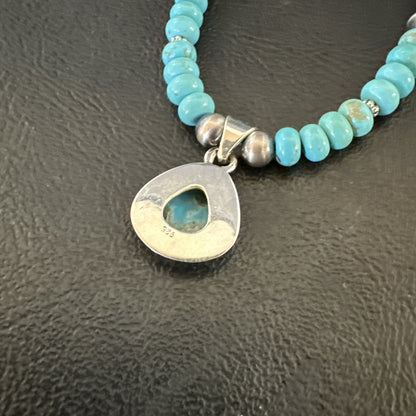 WoMens Blue Kingman Turquoise Pendant Navajo Sterling Silver Necklace 21" 17978