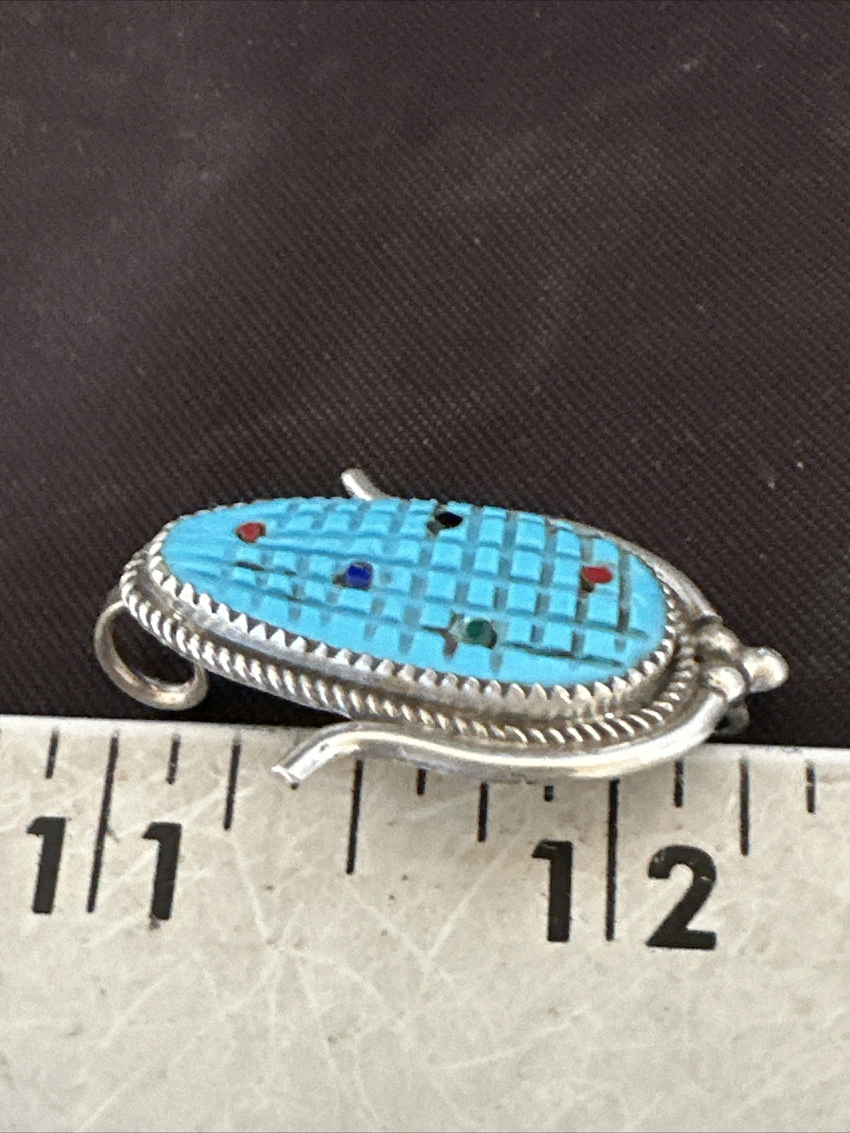 CORN INLAY Blue Turquoise MOP Spiny Zuni Sterling Silver Pin Pendant 17850