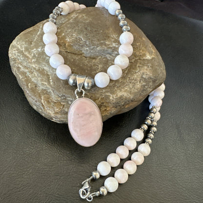 Southwestern Sterling Silver Pink Queen Conch Bead Necklace Pendant 20" 19581
