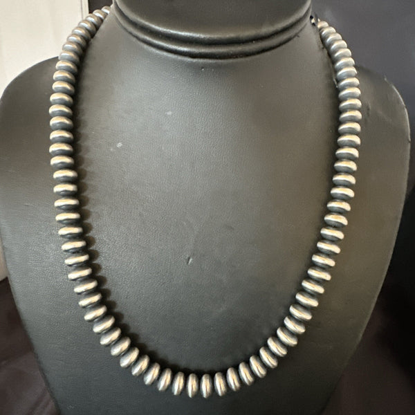 8mm Saucer Navajo Pearls 19"Hook Eye Cone Necklace | Sterling Silver | Authentic Native American Handmade | 17823