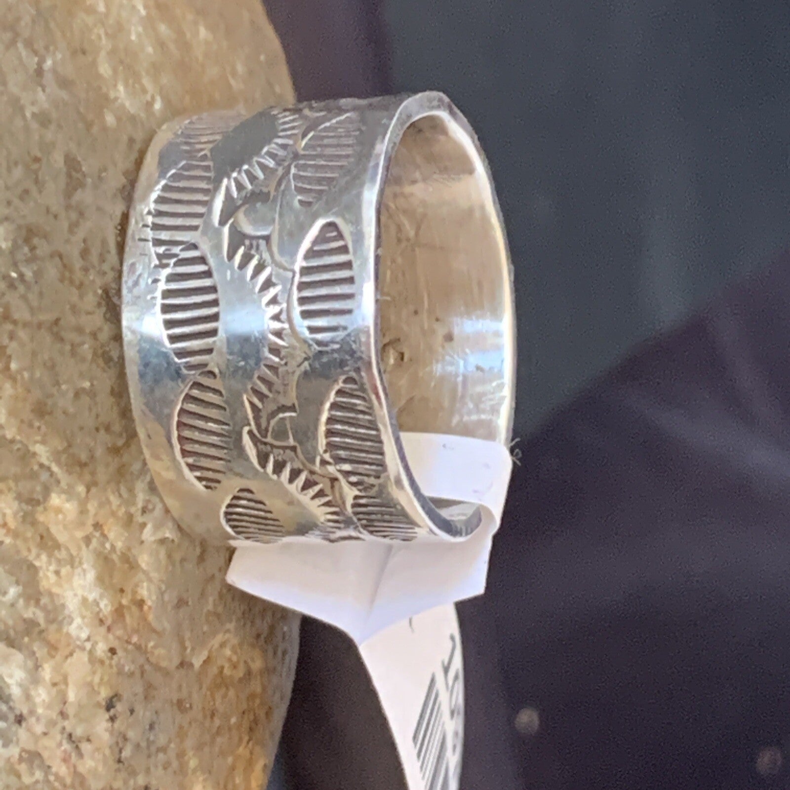 Mens Wide Band Navajo Sterling Silver Ring Size 9 10973N