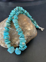 Navajo Blue Green Turquoise Necklace 16"Handmade | Sterling Silver | Authentic Native American Handmade | 12914