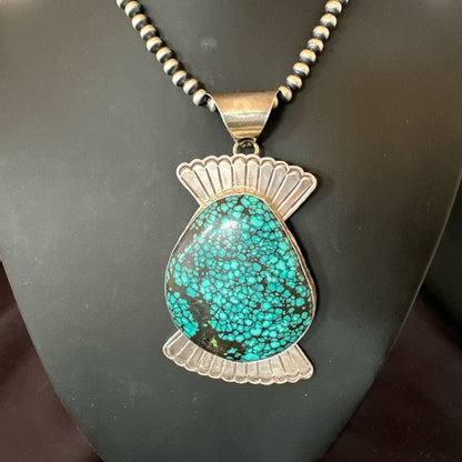 WoMens Blue Spiderweb Turquoise Pendant Navajo Sterling Silver Necklace 19299
