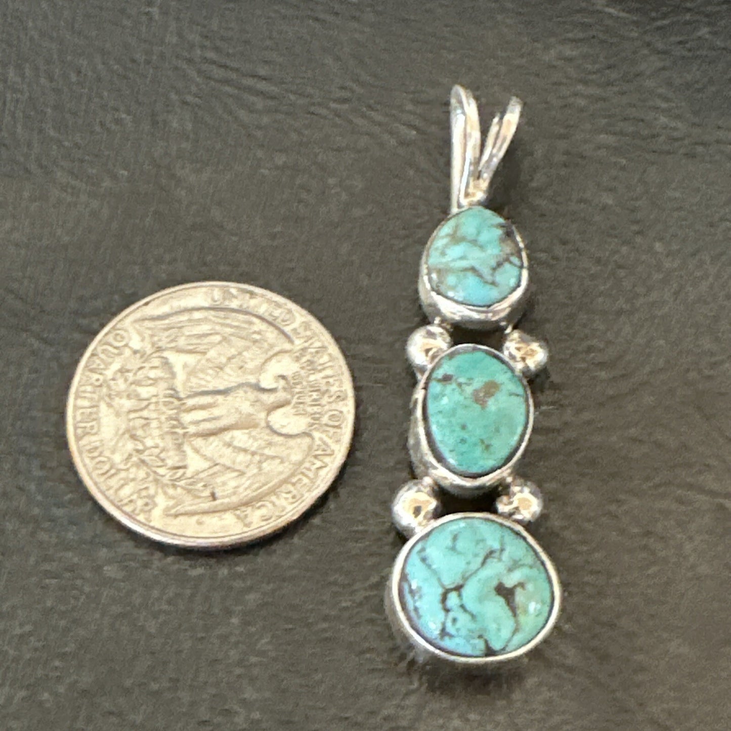 Blue Turquoise 3 Stone Navajo Sterling Silver Cluster Pendant Only 18349